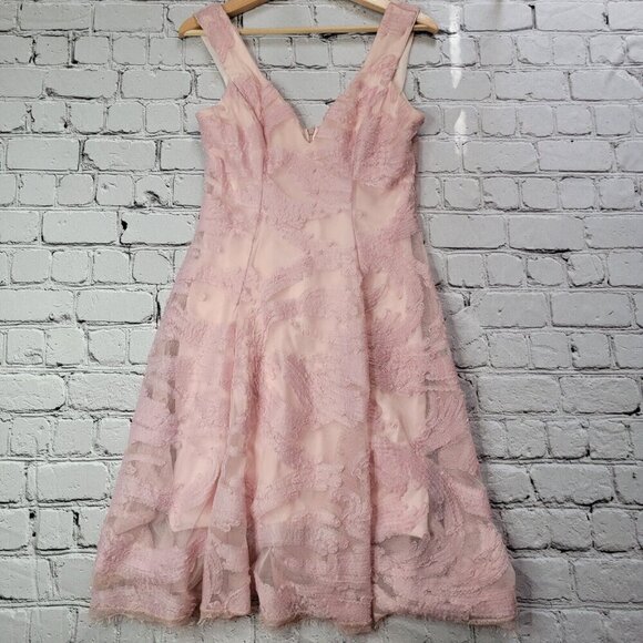Dress The Population Maya Woven Fit Flare Dress Pink Sweetheart Neck Size M - Picture 1 of 12